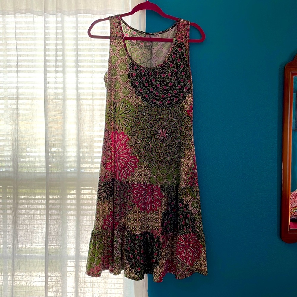 Darling sleeveless pinks and greens tiered dress